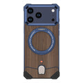 For iPhone 17 Pro Frameless Case Walnut Wood Pattern Rotating Kickstand Metal Snap-on Phone Cover