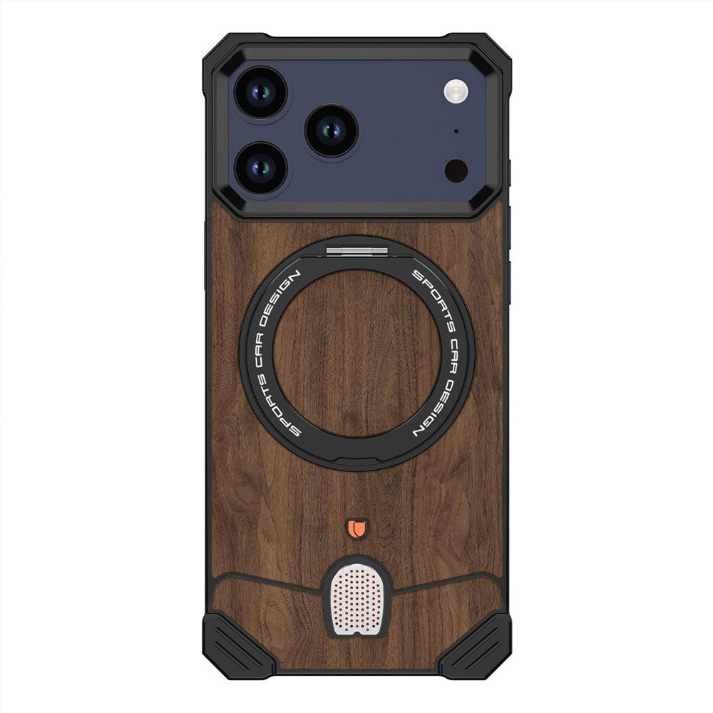 iPhone 17 Pro Max Frameless Walnut Wood Pattern Case with Kickstand