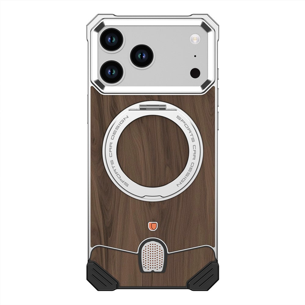 iPhone 17 Pro Max Frameless Walnut Wood Pattern Case with Kickstand