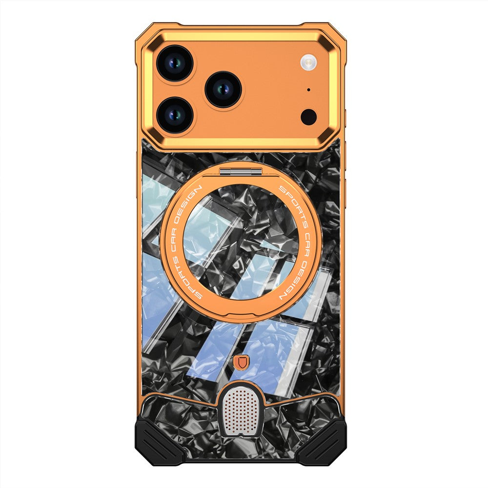 For iPhone 17 Pro Frameless Case Marble Pattern Rotating Kickstand Metal Snap-on Phone Cover