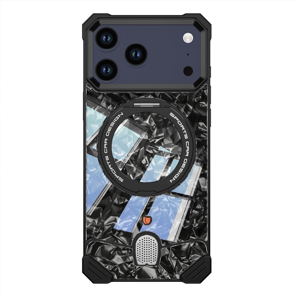 For iPhone 17 Pro Frameless Case Marble Pattern Rotating Kickstand Metal Snap-on Phone Cover