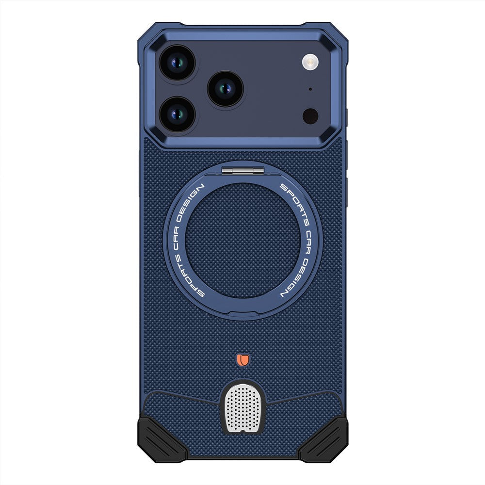 For iPhone 17 Pro Frameless Metal Case Snap-on Leather Back Phone Cover with Rotating Kickstand