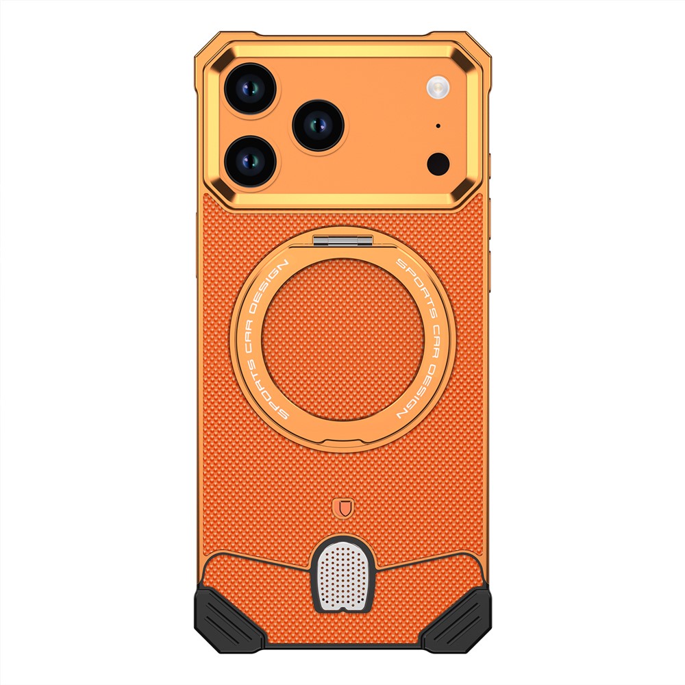 For iPhone 17 Pro Max Frameless Metal Case Snap-on Leather Back Phone Cover with Rotating Kickstand