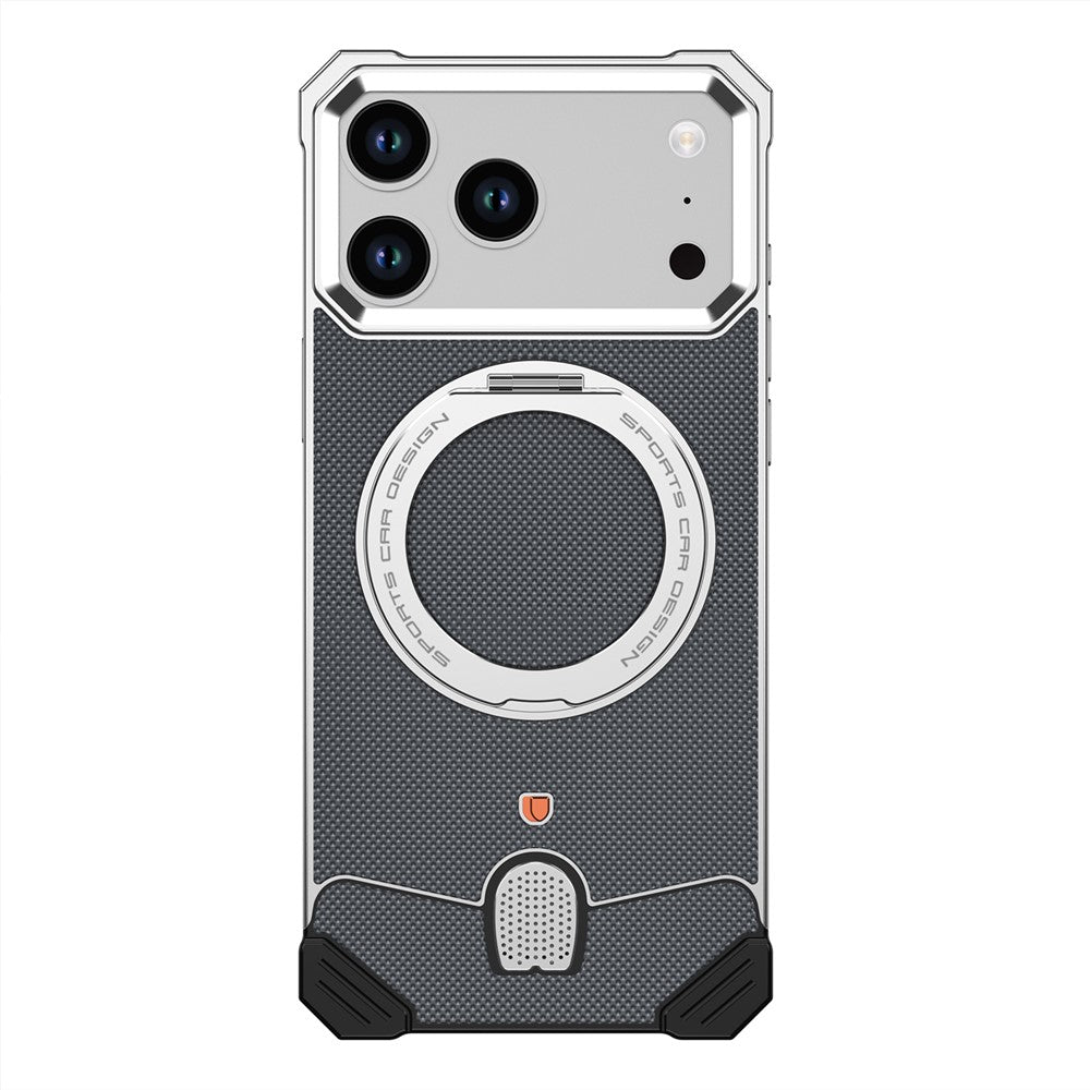 iPhone 17 Pro Max Frameless Metal Case with Leather Back & Kickstand
