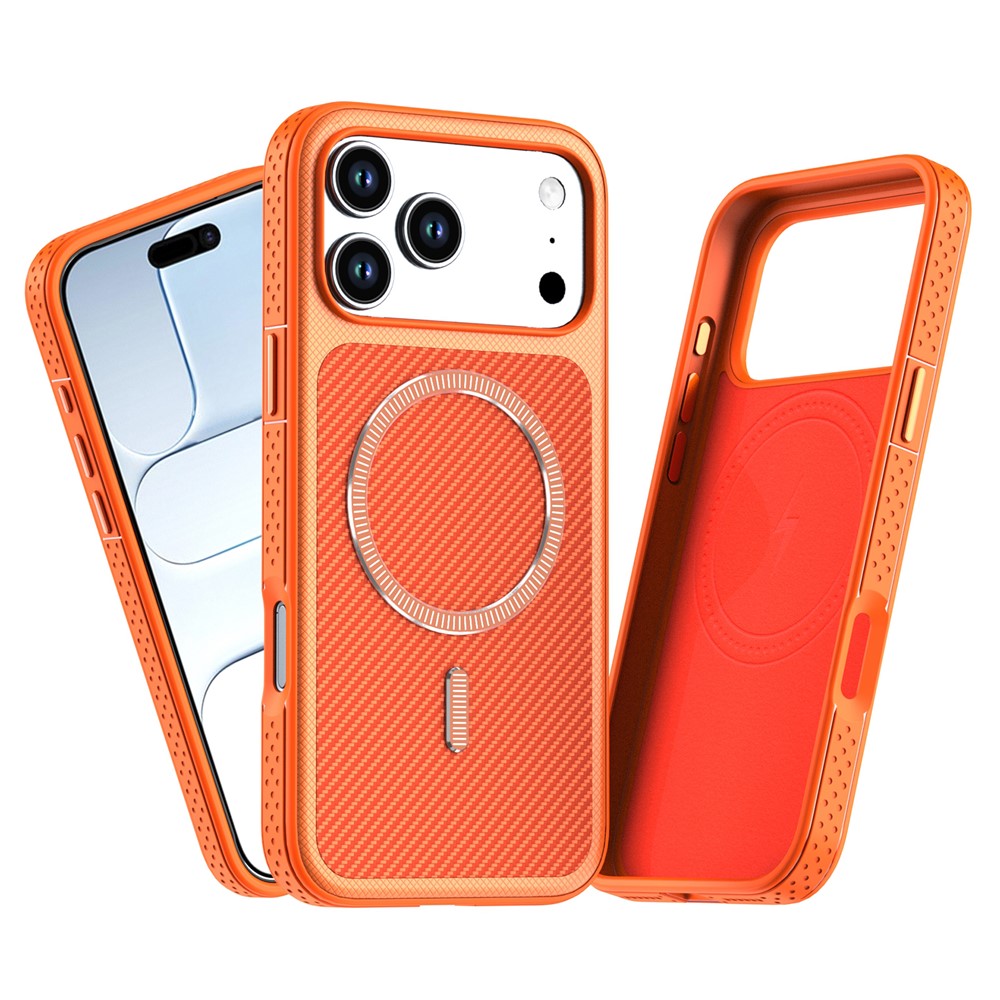 For iPhone 17 Pro Max  /  18 Pro Max Magnetic Case Carbon Fiber Texture PC + TPU Phone Cover with Independent Button
