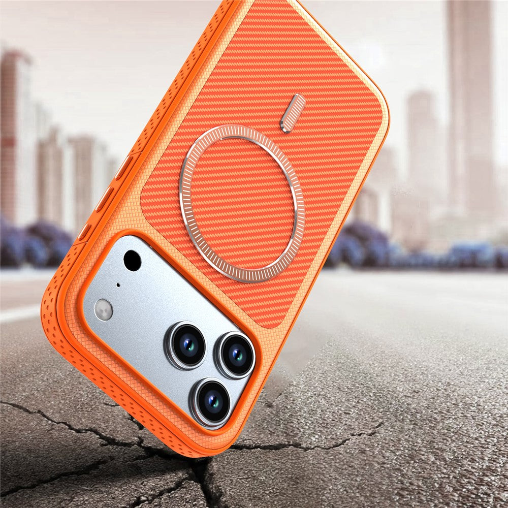 For iPhone 17 Pro Max  /  18 Pro Max Magnetic Case Carbon Fiber Texture PC + TPU Phone Cover with Independent Button