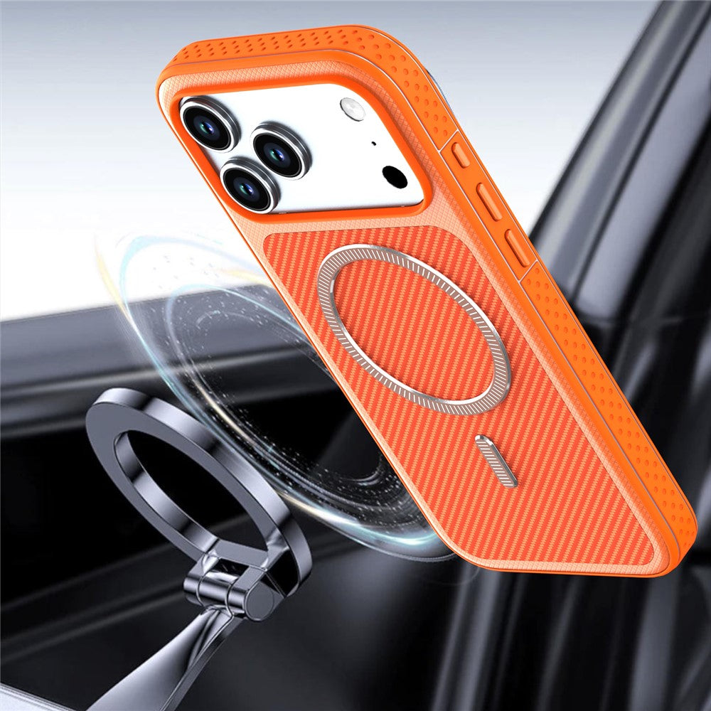 For iPhone 17 Pro Max  /  18 Pro Max Magnetic Case Carbon Fiber Texture PC + TPU Phone Cover with Independent Button