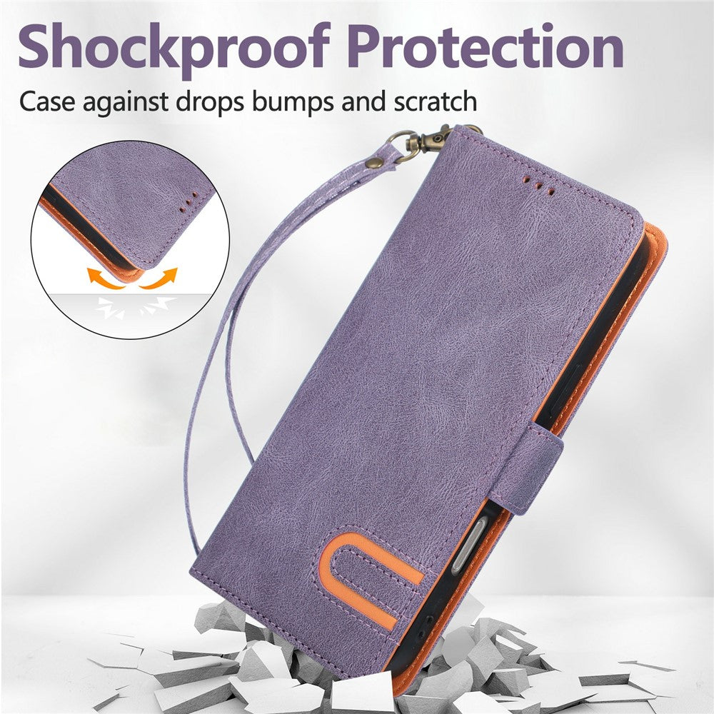 For iPhone 17 Pro  /  18 Pro Case U-Shape Decoration Magnetic Side Clasp Wallet Leather Phone Cover with Wrist Strap