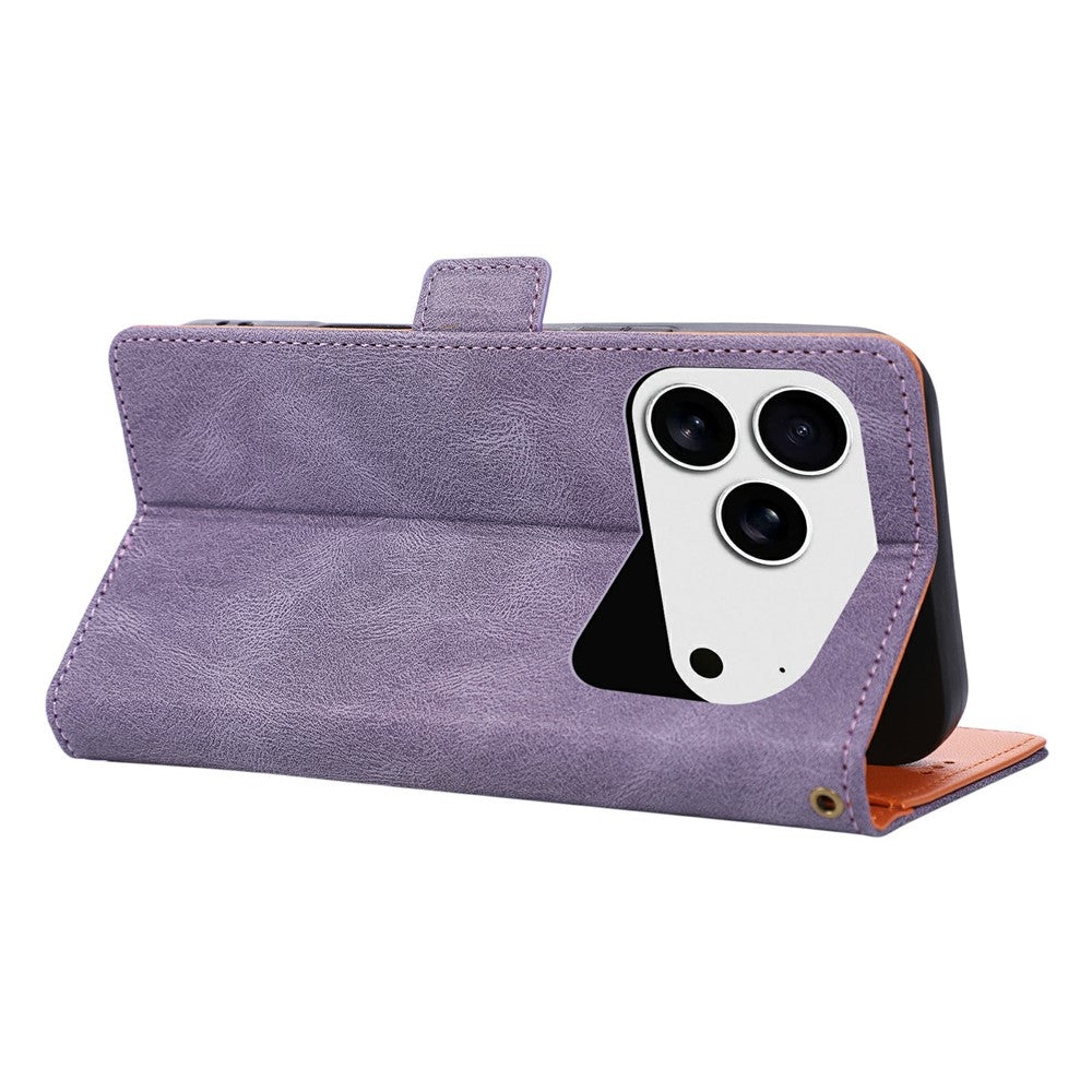 For iPhone 17 Pro  /  18 Pro Case U-Shape Decoration Magnetic Side Clasp Wallet Leather Phone Cover with Wrist Strap