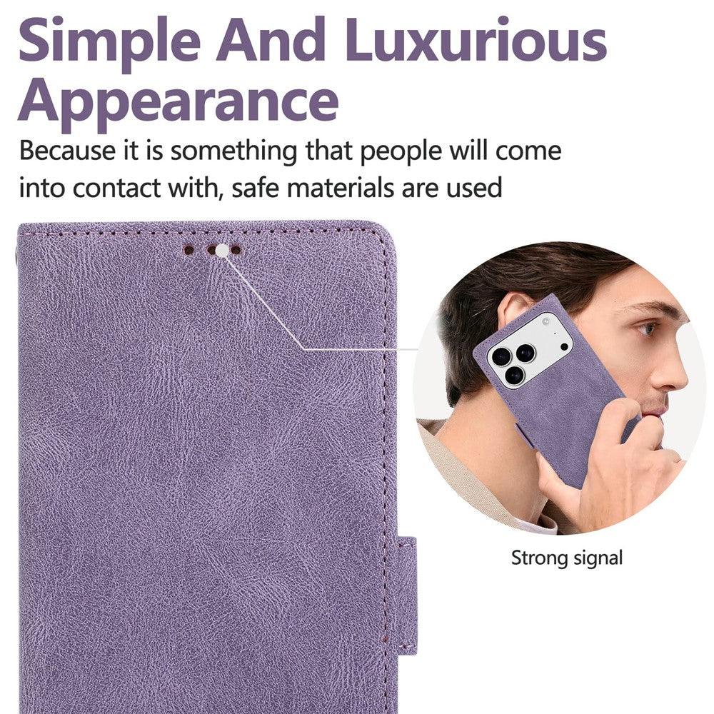 For iPhone 17 Pro  /  18 Pro Case U-Shape Decoration Magnetic Side Clasp Wallet Leather Phone Cover with Wrist Strap