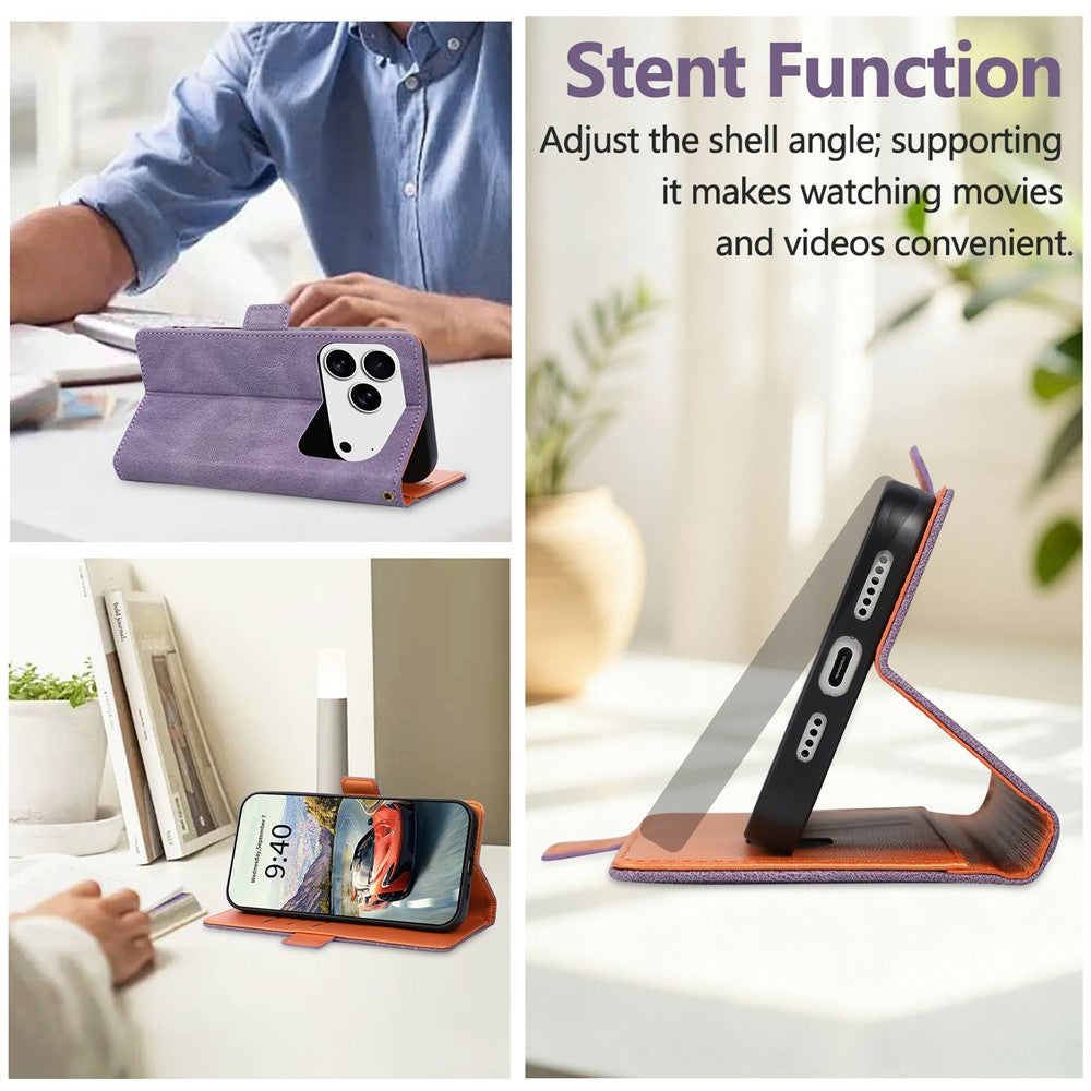 For iPhone 17 Pro  /  18 Pro Case U-Shape Decoration Magnetic Side Clasp Wallet Leather Phone Cover with Wrist Strap