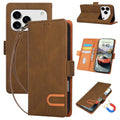 For iPhone 17 Pro  /  18 Pro Case U-Shape Decoration Magnetic Side Clasp Wallet Leather Phone Cover with Wrist Strap