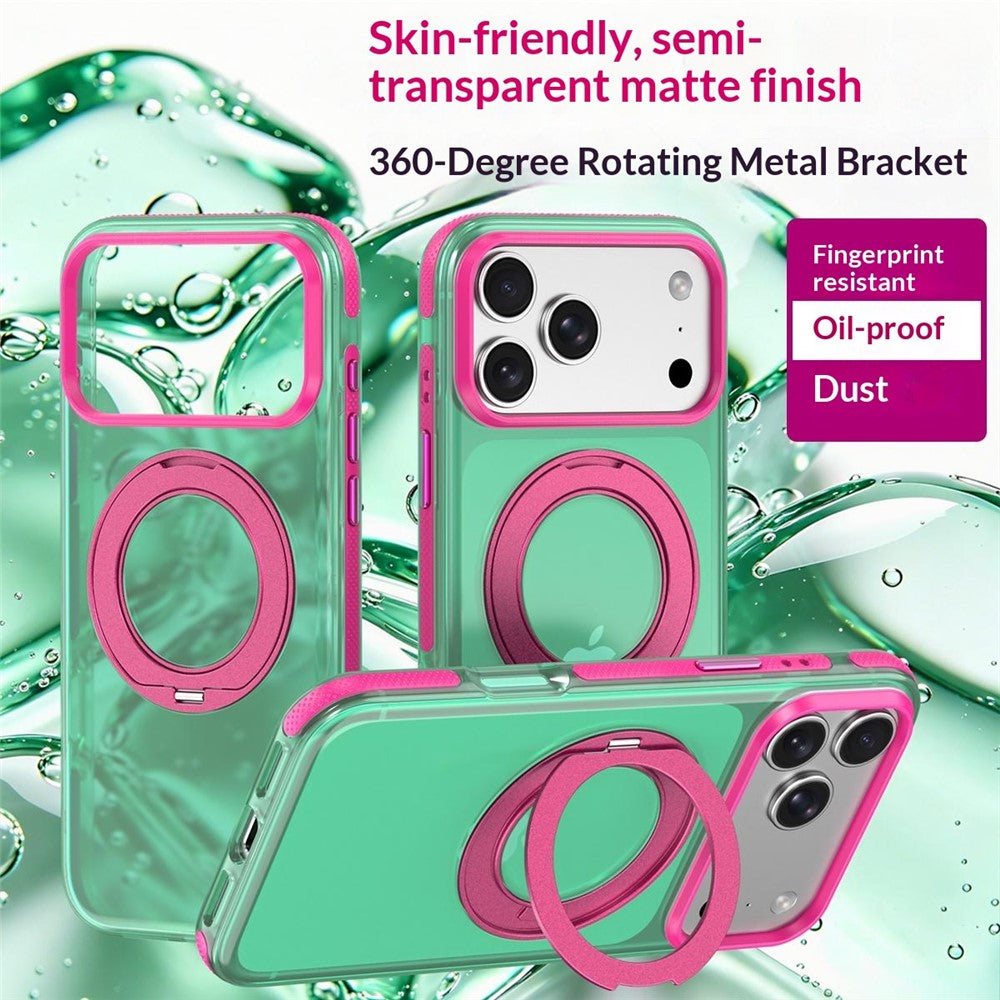 For iPhone 18 Pro / 17 Pro Case with Rotating Magnetic Kickstand Matte PC+TPU+TPE Shockproof Phone Cover