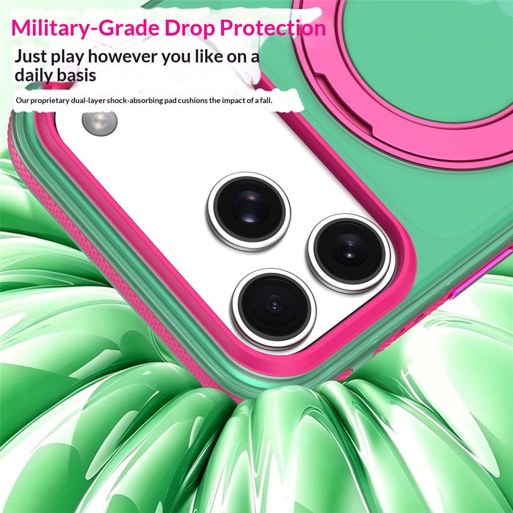 For iPhone 18 Pro / 17 Pro Case with Rotating Magnetic Kickstand Matte PC+TPU+TPE Shockproof Phone Cover