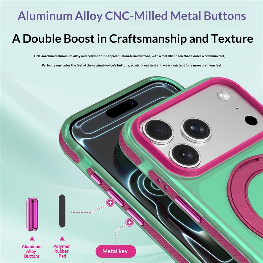 For iPhone 18 Pro / 17 Pro Case with Rotating Magnetic Kickstand Matte PC+TPU+TPE Shockproof Phone Cover