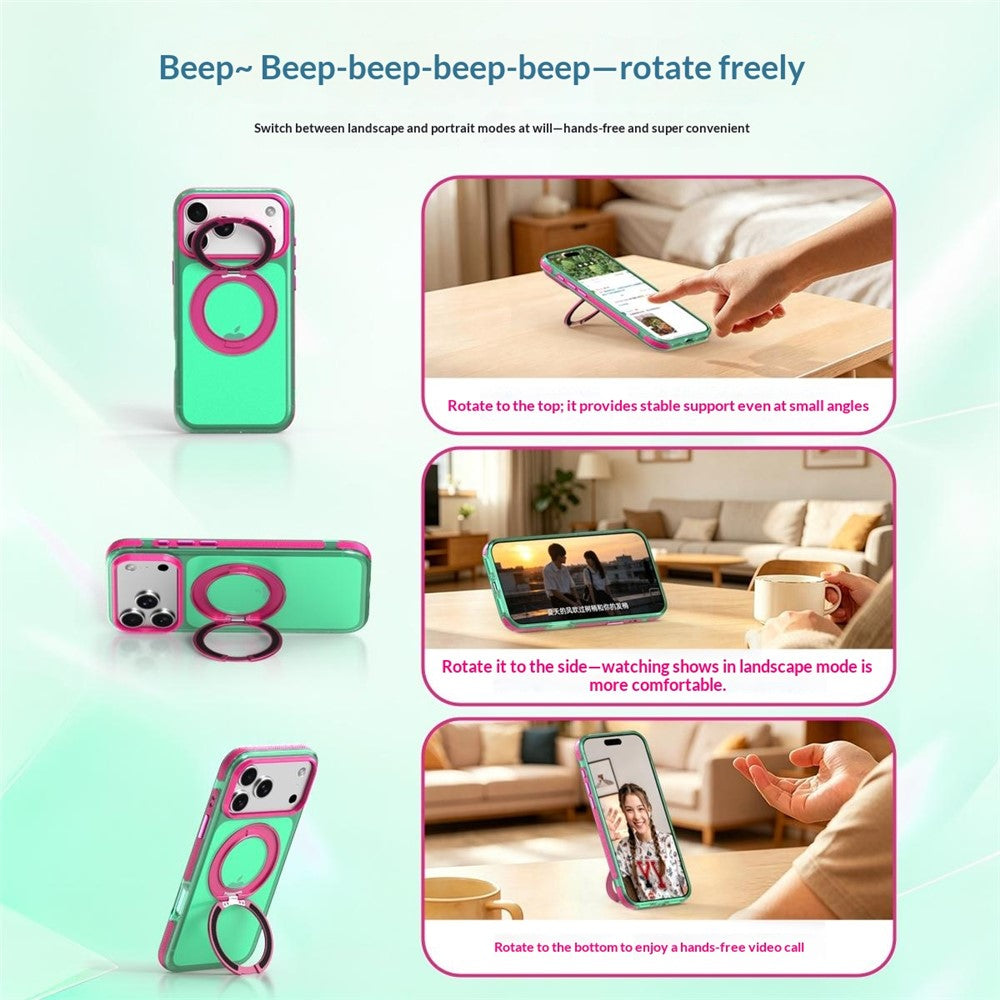 For iPhone 18 Pro Max / 17 Pro Max Case with Rotating Magnetic Kickstand Matte PC+TPU+TPE Shockproof Phone Cover