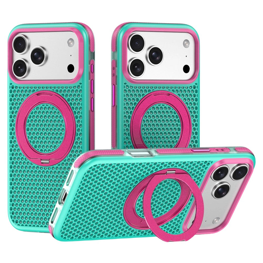 For iPhone 18 Pro Max / 17 Pro Max Case Magnetic Kickstand PC+TPU+TPE Honeycomb Cooling Phone Cover