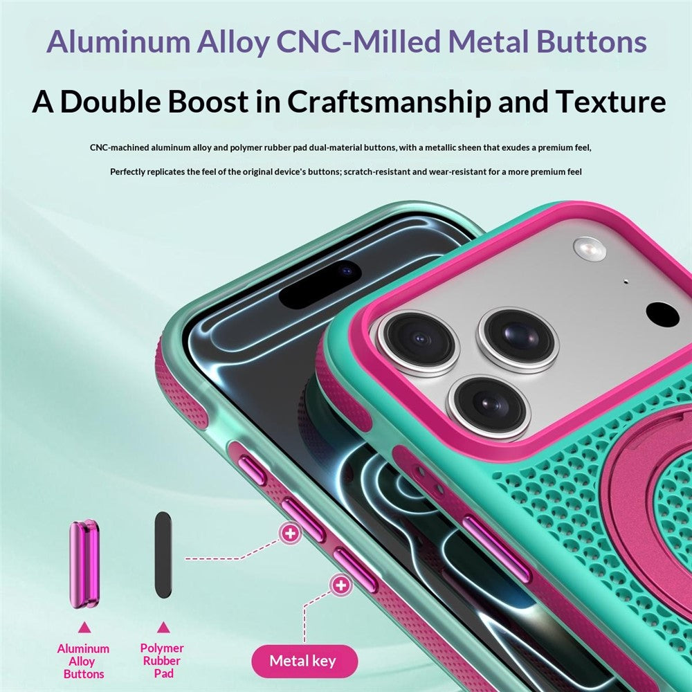 For iPhone 18 Pro Max / 17 Pro Max Case Magnetic Kickstand PC+TPU+TPE Honeycomb Cooling Phone Cover