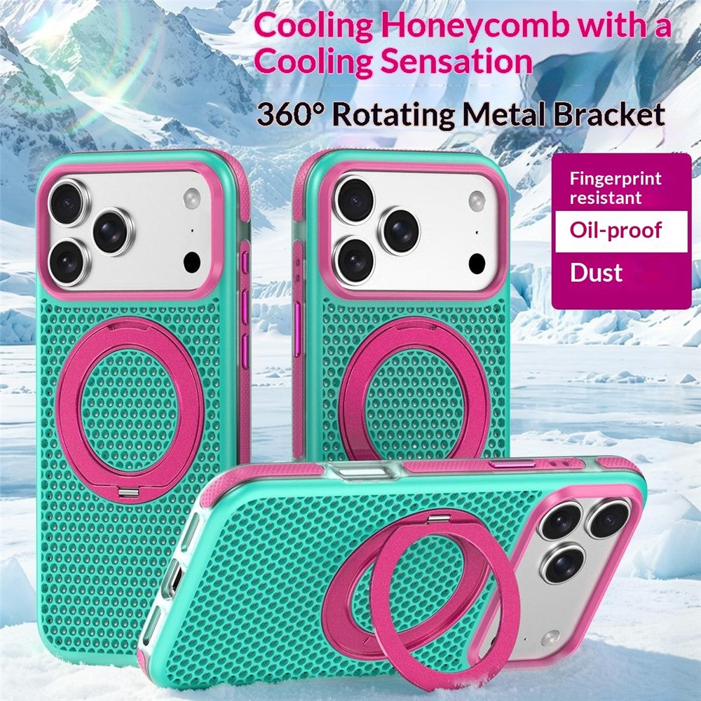 For iPhone 18 Pro Max / 17 Pro Max Case Magnetic Kickstand PC+TPU+TPE Honeycomb Cooling Phone Cover