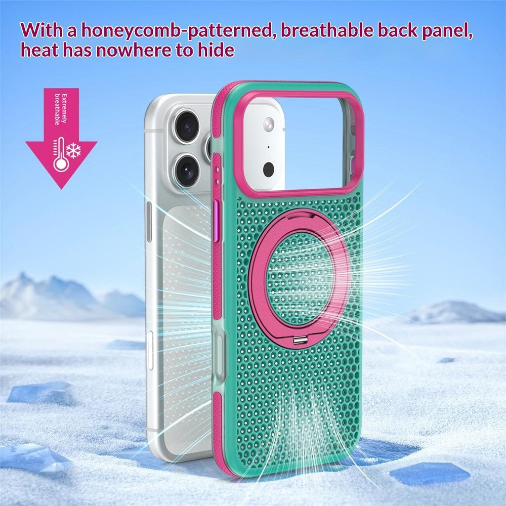 For iPhone 18 Pro Max / 17 Pro Max Case Magnetic Kickstand PC+TPU+TPE Honeycomb Cooling Phone Cover