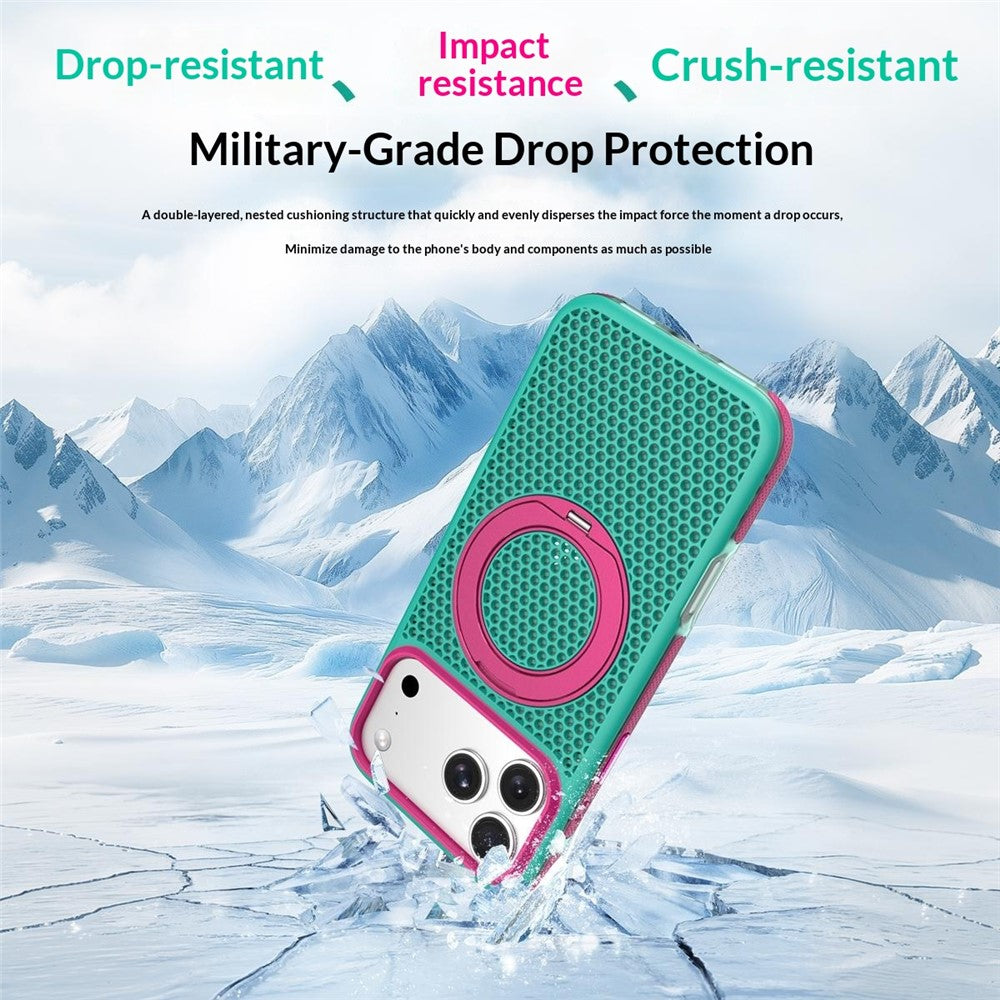 For iPhone 18 Pro Max / 17 Pro Max Case Magnetic Kickstand PC+TPU+TPE Honeycomb Cooling Phone Cover