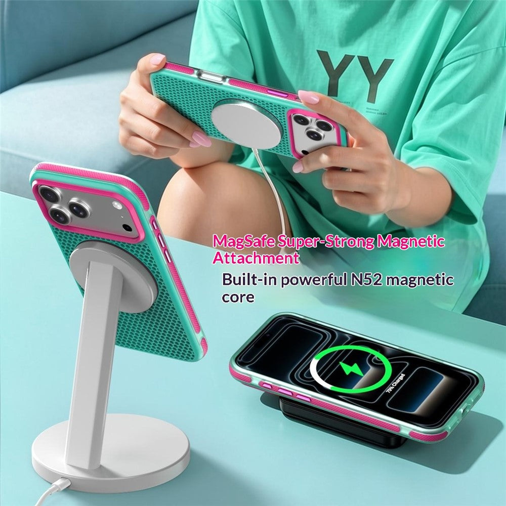 For iPhone 18 Pro Max / 17 Pro Max Case Magnetic Kickstand PC+TPU+TPE Honeycomb Cooling Phone Cover