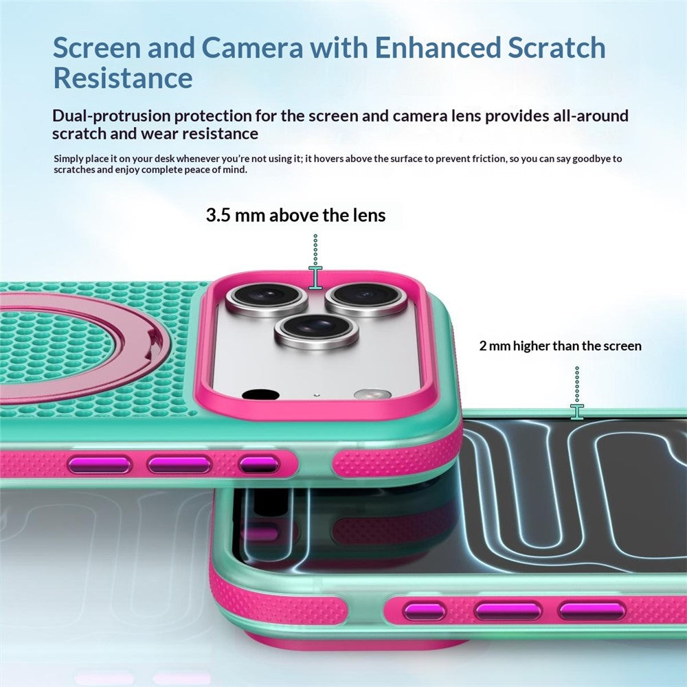 For iPhone 18 Pro Max / 17 Pro Max Case Magnetic Kickstand PC+TPU+TPE Honeycomb Cooling Phone Cover