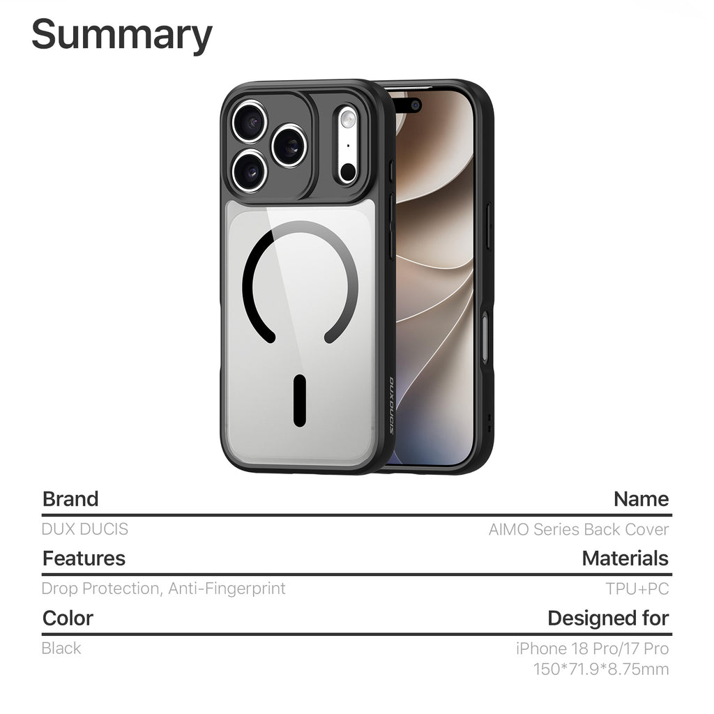 DUX DUCIS for iPhone 17 Pro / iPhone 18 Pro Aimo Series Magnetic Case PC + TPU Clear Back Phone Cover (REACH Certification)