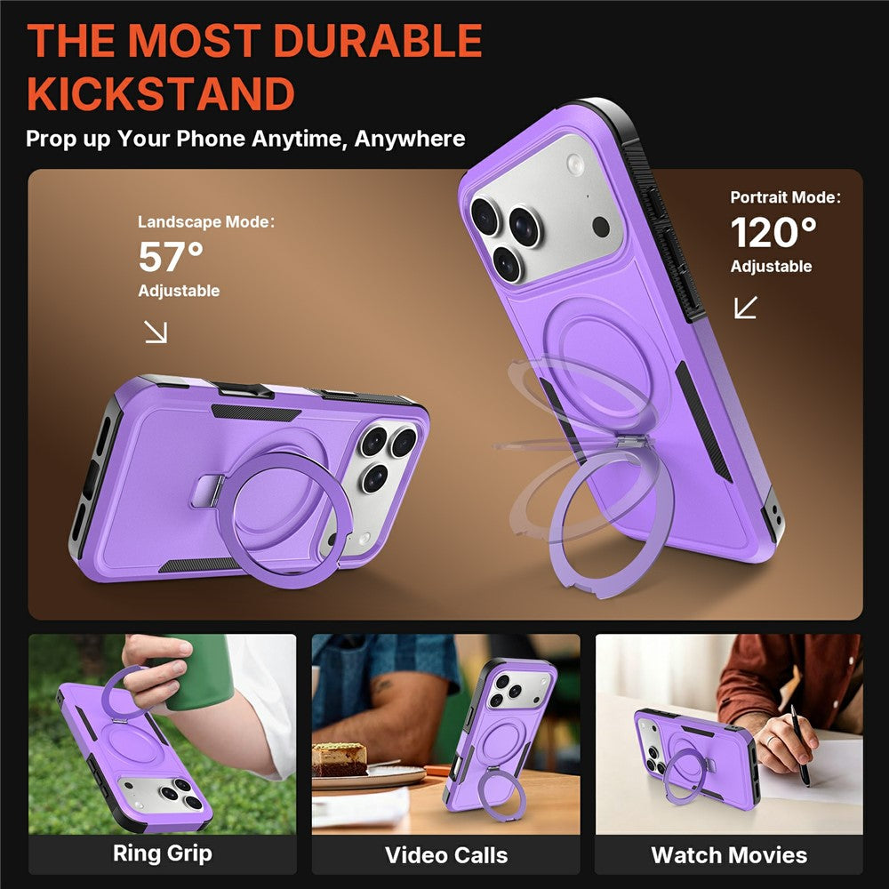 For iPhone 17 Pro Max Case Magnetic Rotatable Kickstand PC + TPU Phone Protective Cover