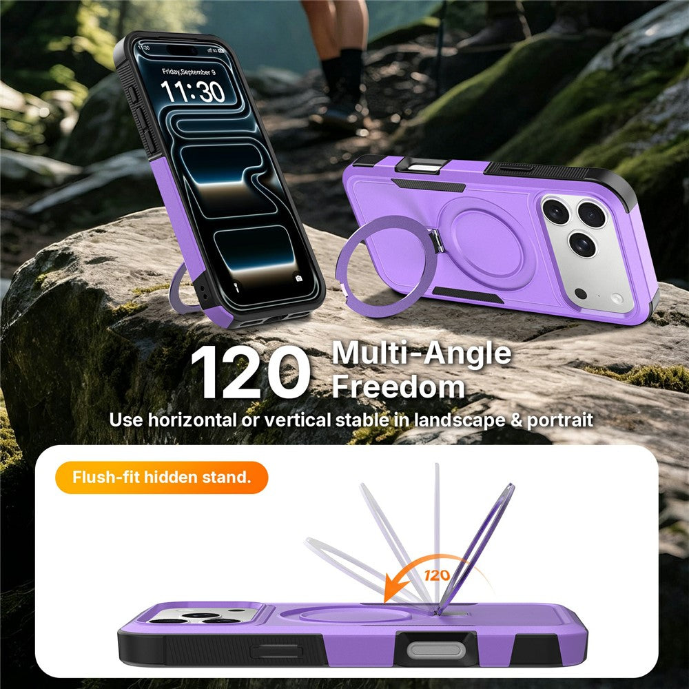 For iPhone 17 Pro Max Case Magnetic Rotatable Kickstand PC + TPU Phone Protective Cover