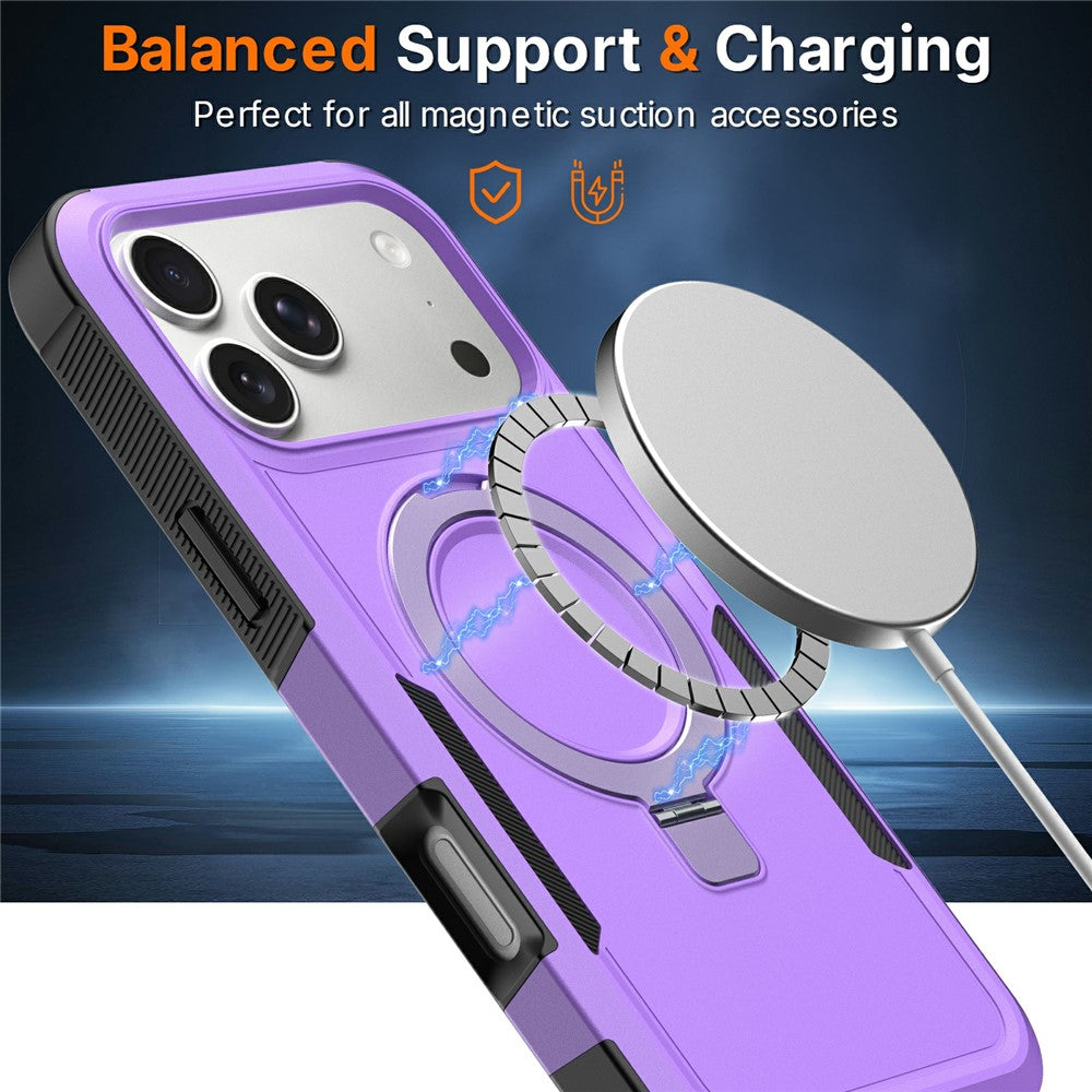 For iPhone 17 Pro Max Case Magnetic Rotatable Kickstand PC + TPU Phone Protective Cover