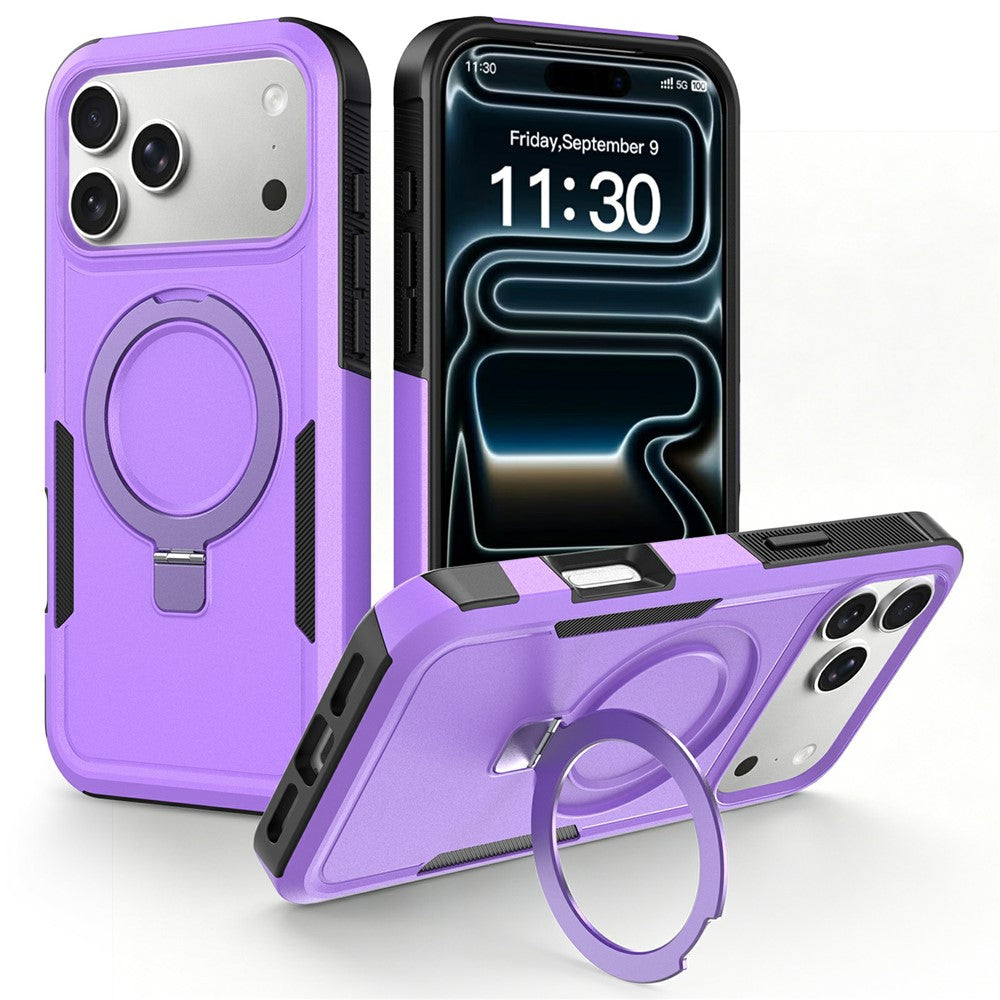 For iPhone 17 Pro Case Magnetic Rotatable Kickstand PC + TPU Phone Protective Cover