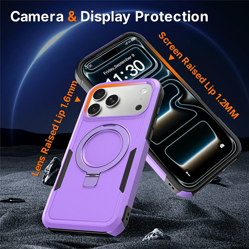For iPhone 17 Pro Case Magnetic Rotatable Kickstand PC + TPU Phone Protective Cover