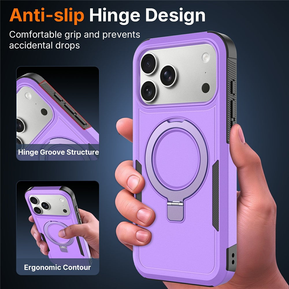For iPhone 17 Pro Case Magnetic Rotatable Kickstand PC + TPU Phone Protective Cover