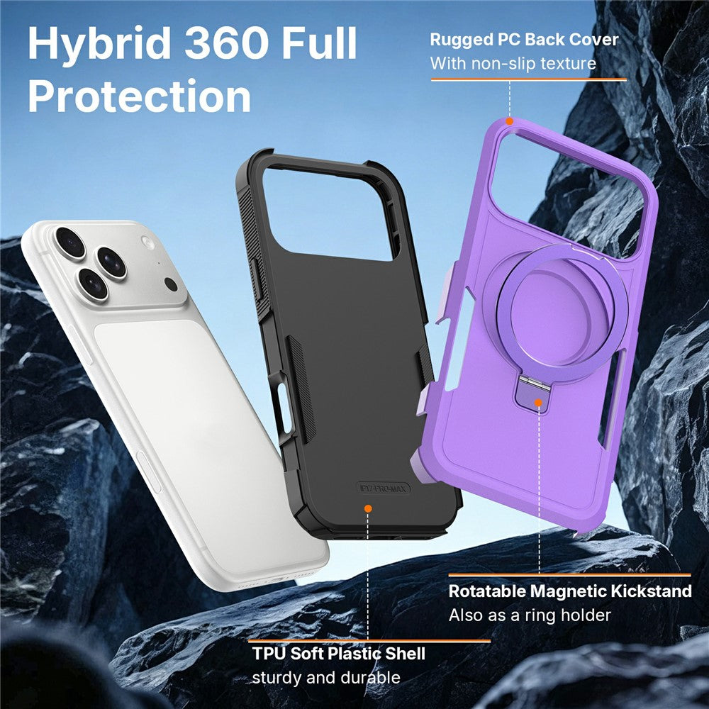 For iPhone 17 Pro Case Magnetic Rotatable Kickstand PC + TPU Phone Protective Cover