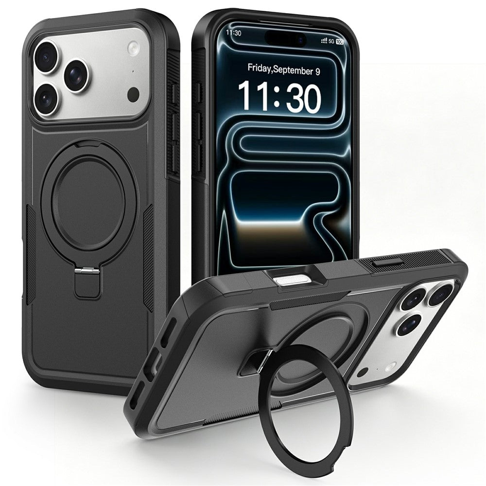 For iPhone 17 Pro Case Magnetic Rotatable Kickstand PC + TPU Phone Protective Cover
