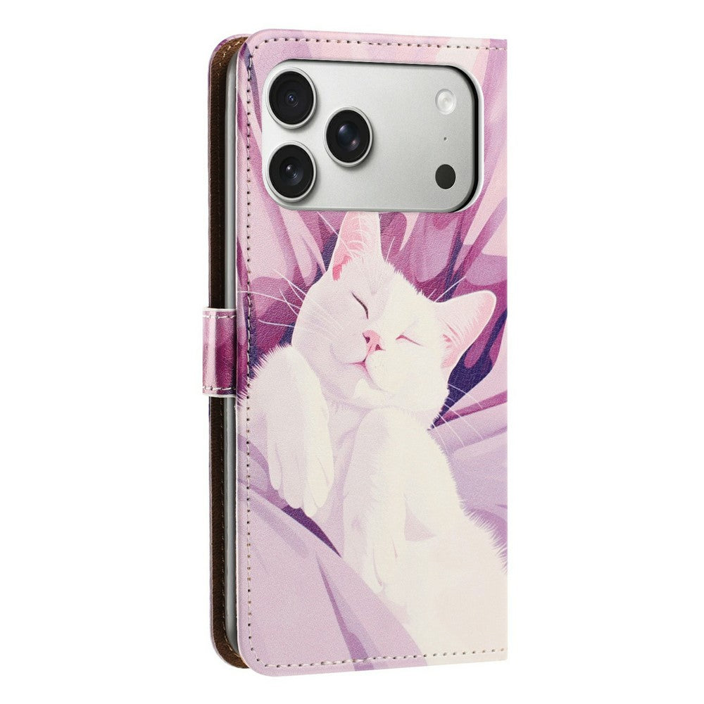 For iPhone 17 Pro Max Case Pattern Printed Wallet Flip Stand PU Leather Phone Cover with Wrist Strap