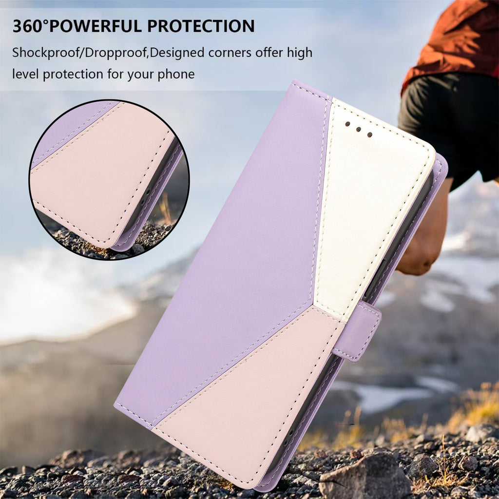 For iPhone 17 Pro / iPhone 18 Pro Case Color Stitching RFID Blocking Wallet Flip Leather Phone Cover with Wrist Strap