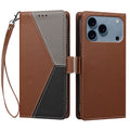 For iPhone 17 Pro / iPhone 18 Pro Case Color Stitching RFID Blocking Wallet Flip Leather Phone Cover with Wrist Strap