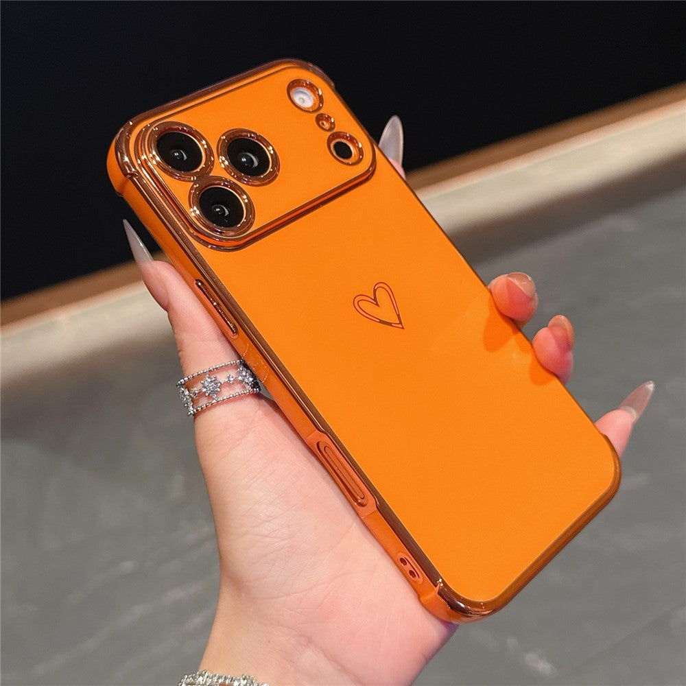 For iPhone 17 Pro Max Case Love Heart Pattern TPU Phone Cover Electroplating Edge