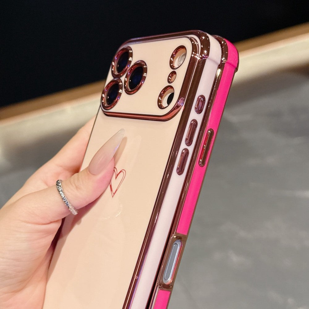 For iPhone 17 Pro Max Case Love Heart Pattern TPU Phone Cover Electroplating Edge