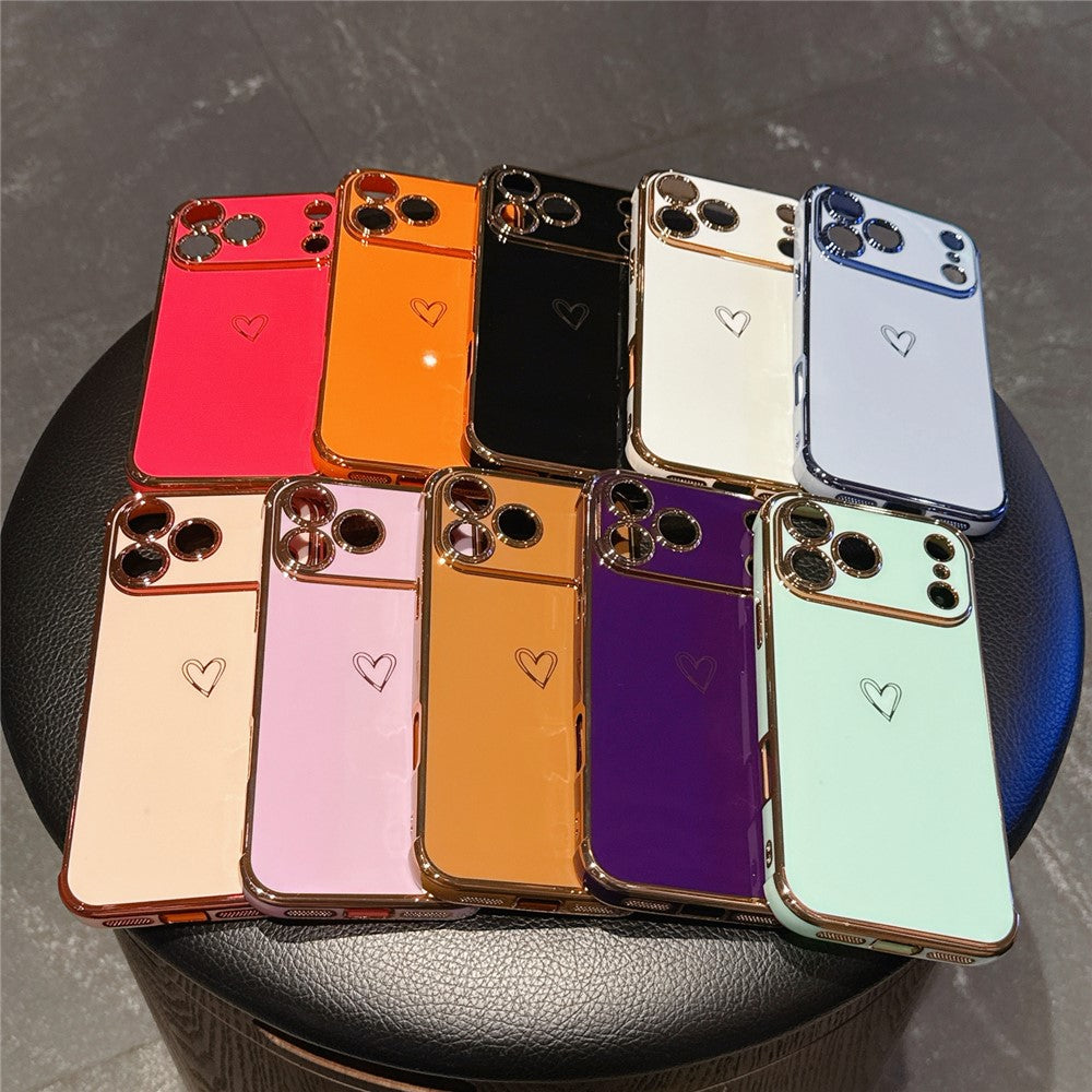 For iPhone 17 Pro Max Case Love Heart Pattern TPU Phone Cover Electroplating Edge