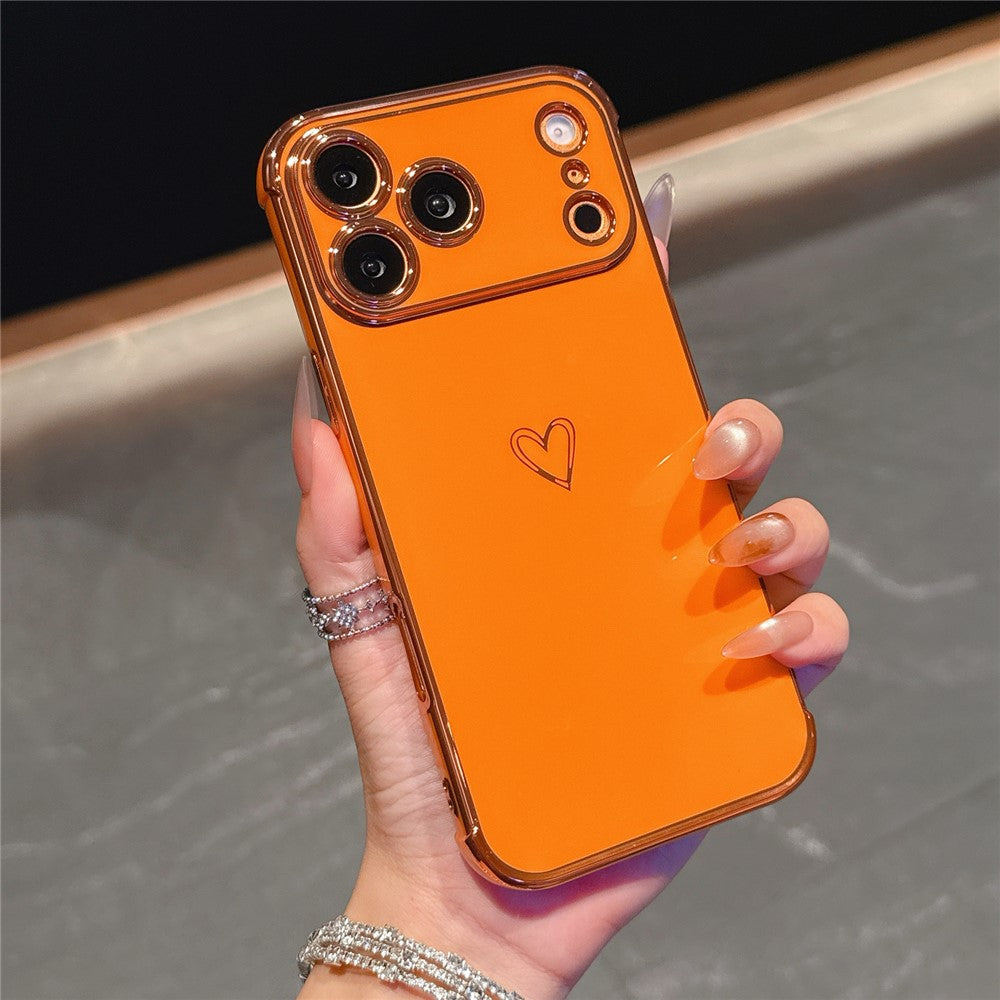For iPhone 17 Pro Max Case Love Heart Pattern TPU Phone Cover Electroplating Edge