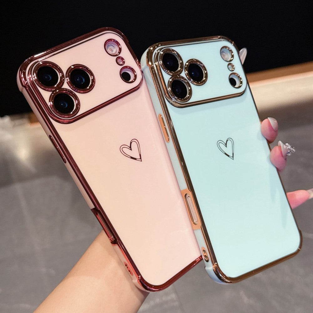 For iPhone 17 Pro Max Case Love Heart Pattern TPU Phone Cover Electroplating Edge