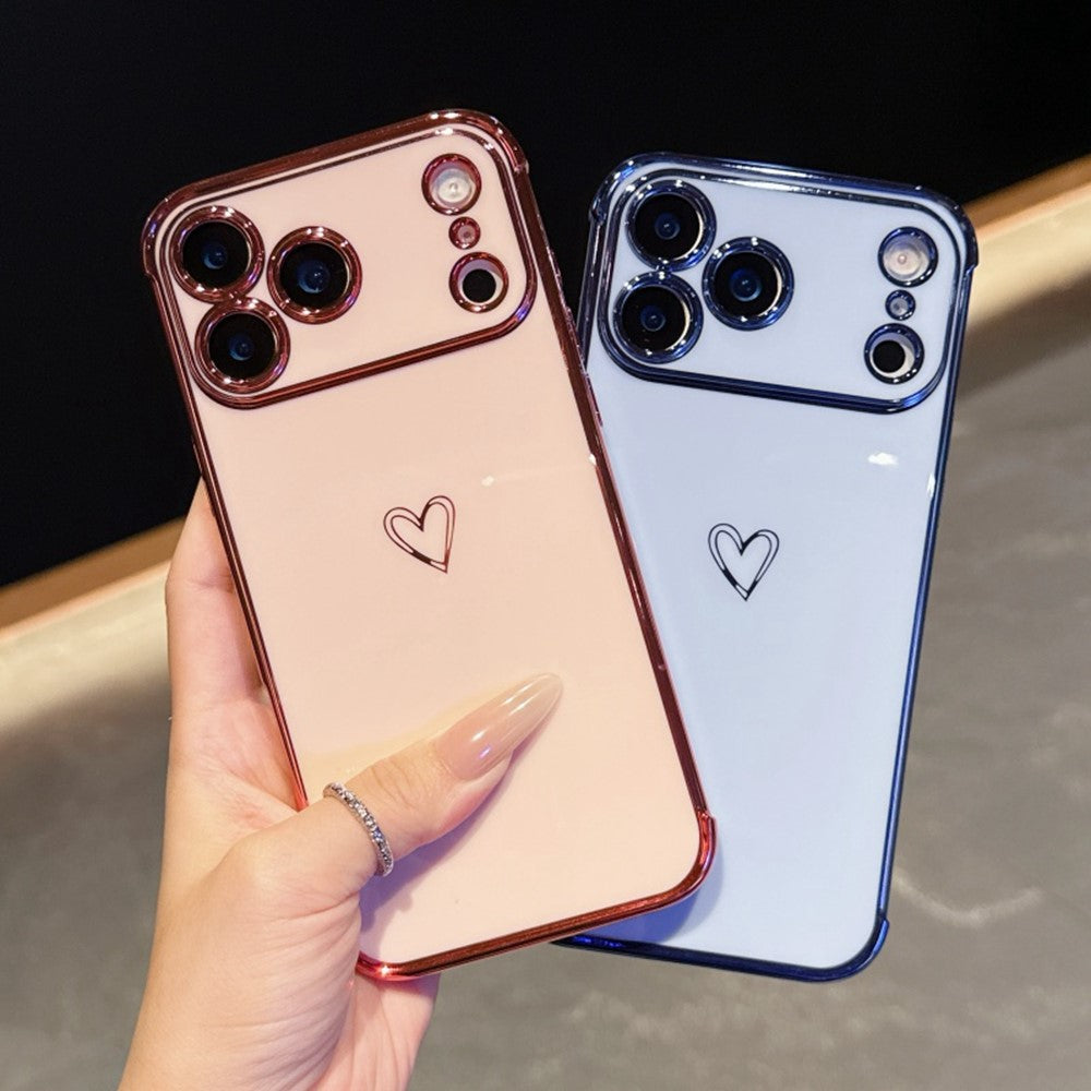 For iPhone 17 Pro Max Case Love Heart Pattern TPU Phone Cover Electroplating Edge