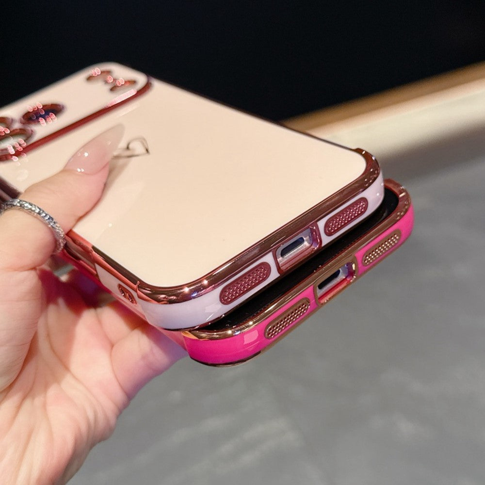 For iPhone 17 Pro Case Love Heart Pattern TPU Phone Cover Electroplating Edge