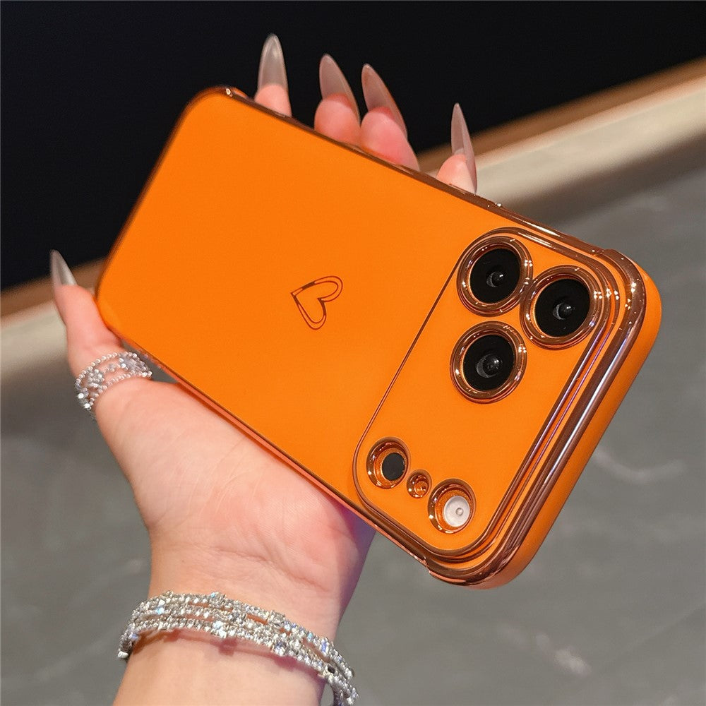 For iPhone 17 Pro Case Love Heart Pattern TPU Phone Cover Electroplating Edge