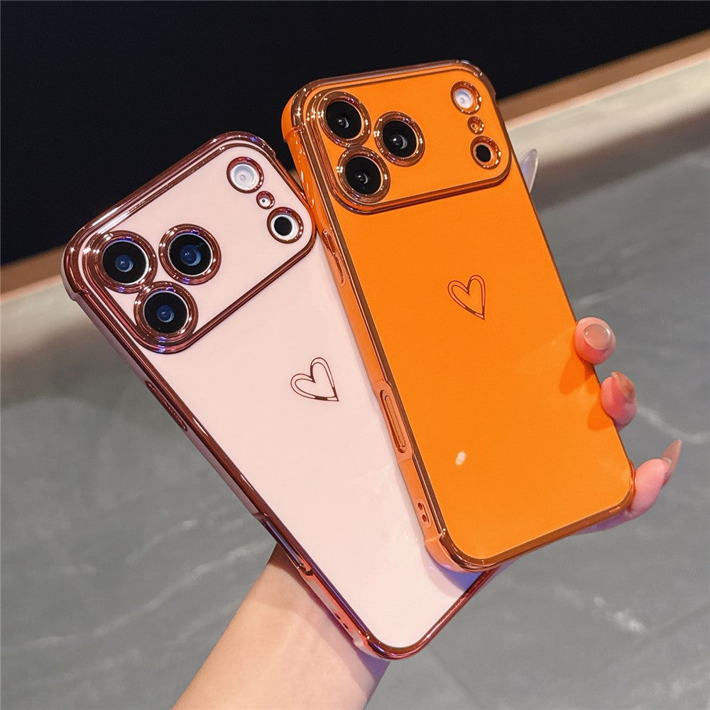 For iPhone 17 Pro Case Love Heart Pattern TPU Phone Cover Electroplating Edge