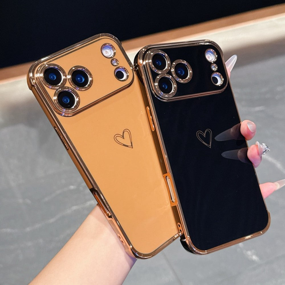 For iPhone 17 Pro Case Love Heart Pattern TPU Phone Cover Electroplating Edge
