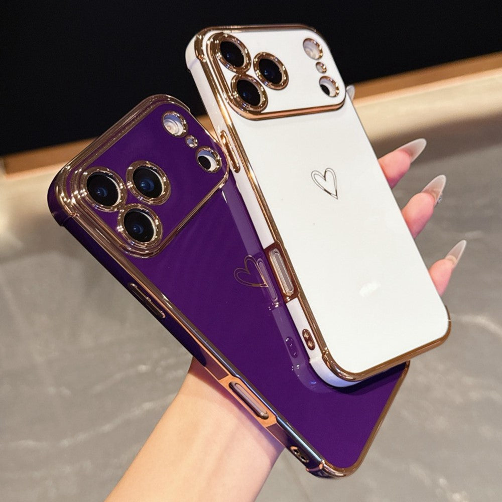 For iPhone 17 Pro Case Love Heart Pattern TPU Phone Cover Electroplating Edge
